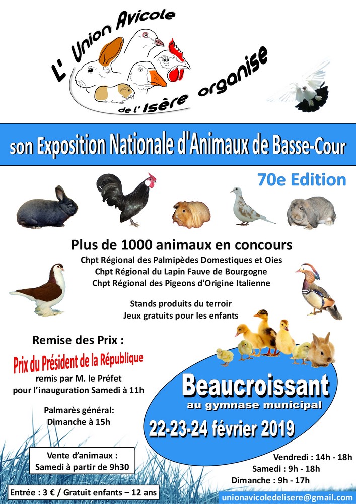Exposition Nationale d'Animaux de Basse-Cour d'Ornement - Gymnase municipal de Beaucroissant du 22 au 24 Février Exposition Nationale d'Animaux de Basse-Cour d'Ornement - Gymnase municipal de Beaucroissant du 22 au 24 Février