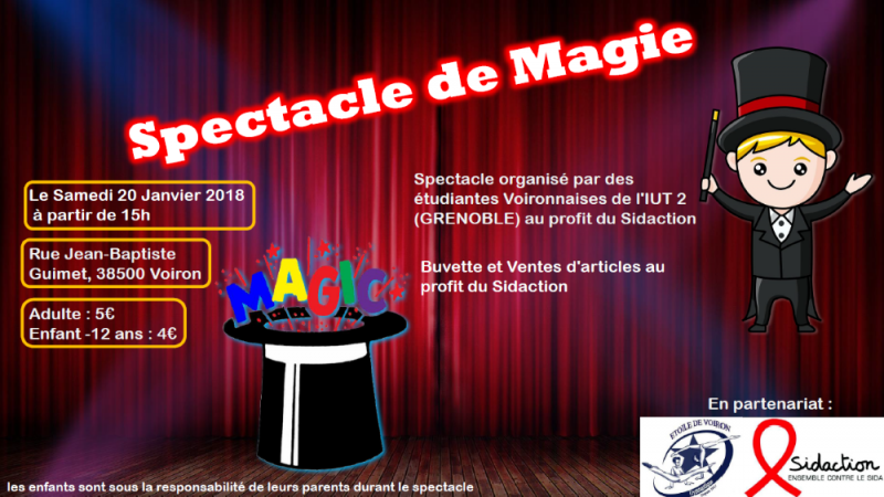 Spectacle de magie Au Gymnase de l'Etoile de Voiron Samedi 20 janvier 2018 à 15:00 Spectacle de magie Au Gymnase de l'Etoile de Voiron Samedi 20 janvier 2018 à 15:00