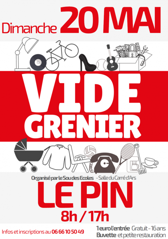 Vide Grenier dimanche 20 mai salle du carrée d’as au Pin Vide Grenier dimanche 20 mai salle du carrée d’as au Pin