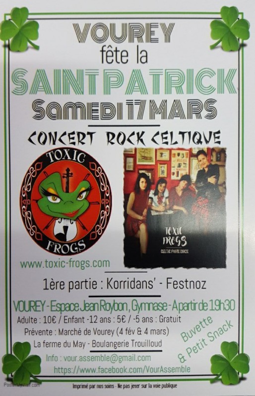 Soirée concert Saint Patrick à Espace Jean Roybon Vourey Samedi 17 mars à 19:30 Soirée concert Saint Patrick à Espace Jean Roybon Vourey Samedi 17 mars à 19:30