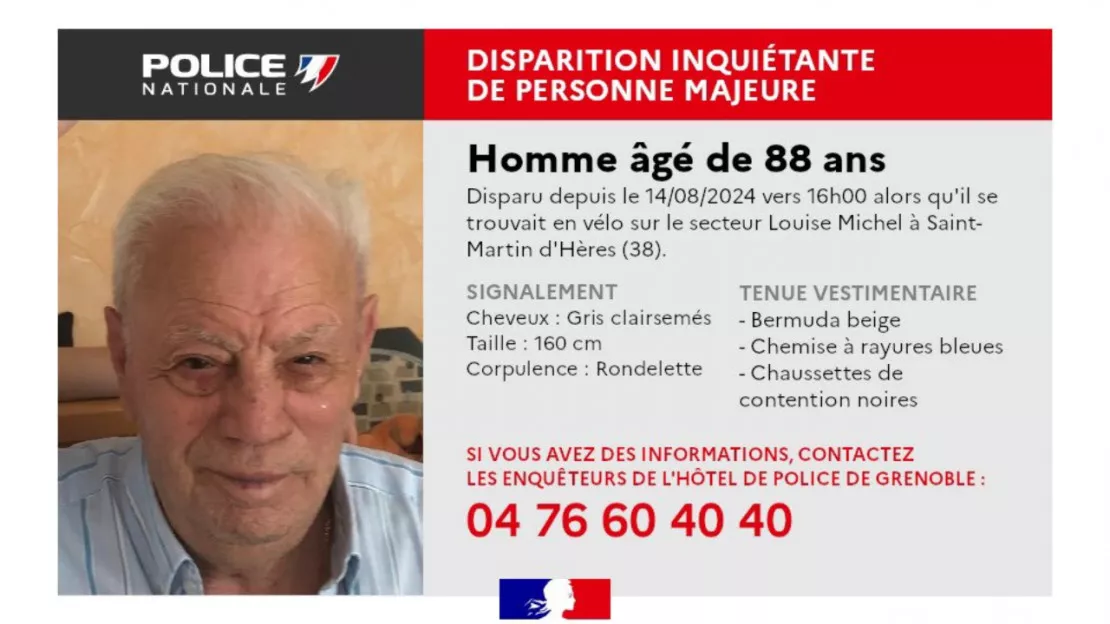 Disparition d'un octogénaire près de Grenoble : un appel à témoins pour le retrouver