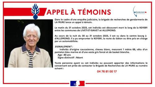 Appel à témoins après la découverte du corps d'un octogénaire près de Grenoble